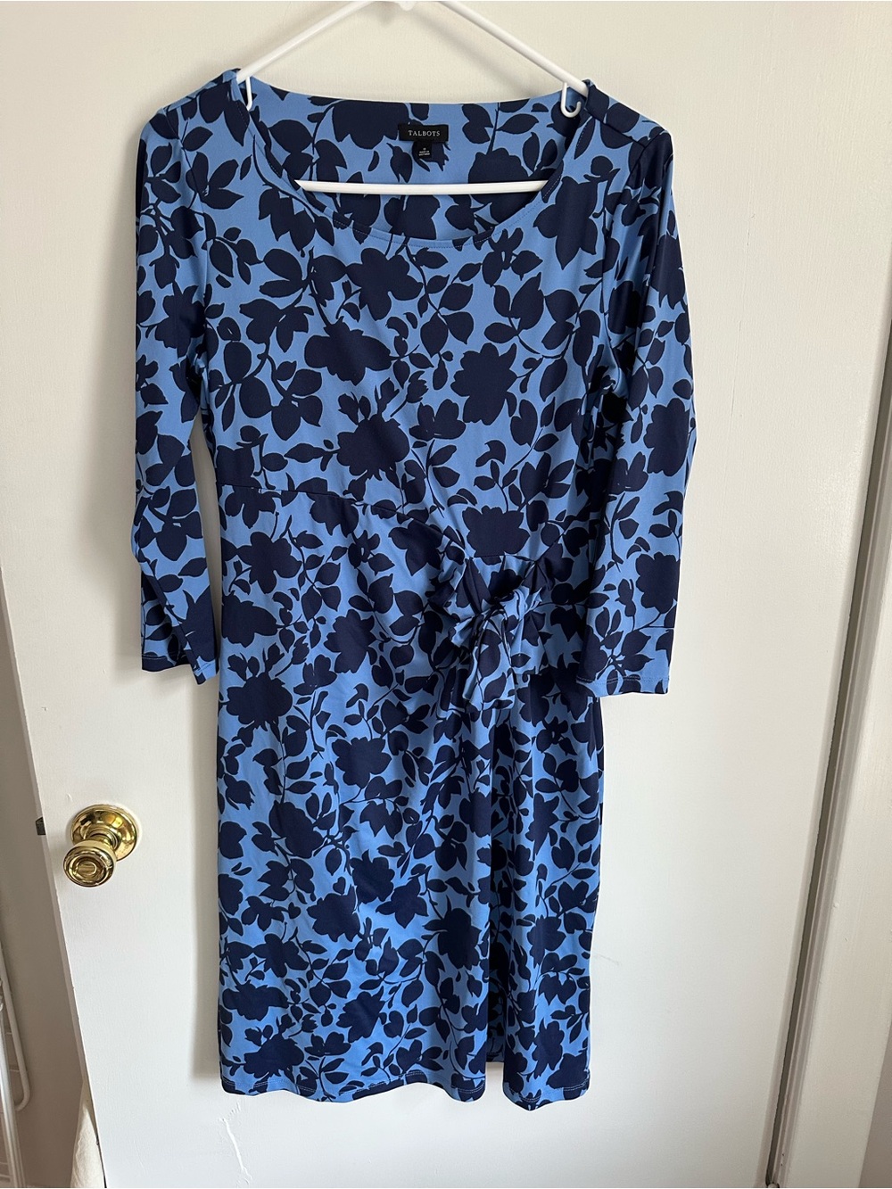 Talbots Light Blue and Navy Floral Long Sleeve Wrap Dress
